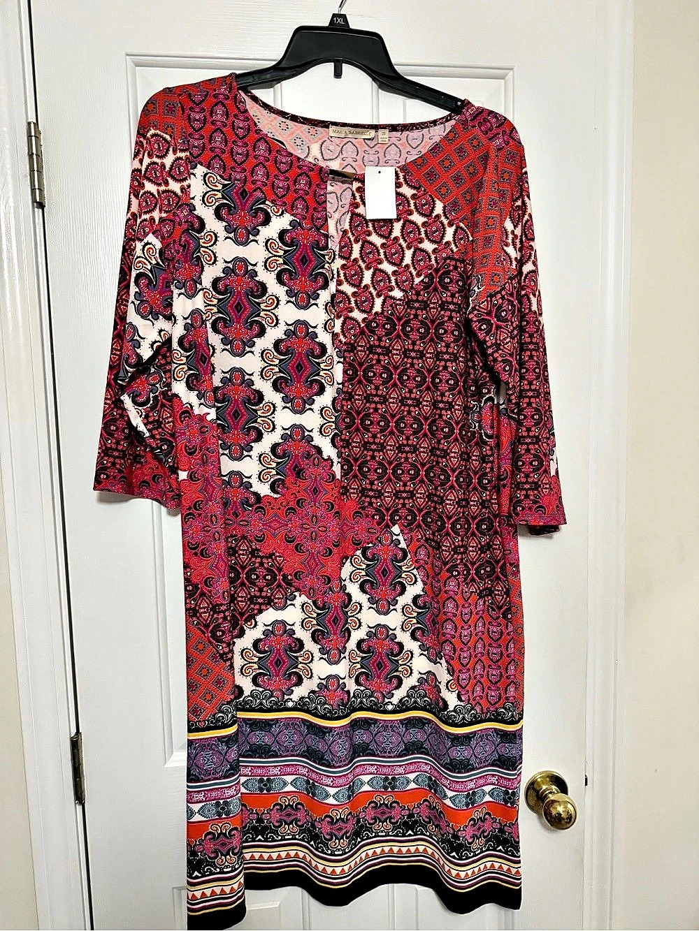 Maria Gabrielle Paisley Maxi Dress in Pink & Red Size 2X NWT